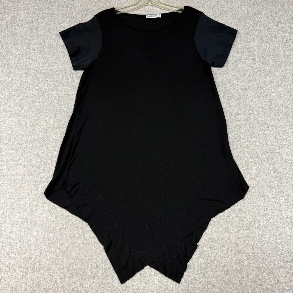 FB Sister | Handkerchief Hem Asymmetrical Top | L | Black | Mixed Media Sleeves
